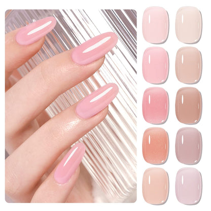 Jelly Pink Gel Nail Polish Set of 10 Colors Nude Gel Polish Kit UV LED Soak Off Nail Polish Gel Home DIY Manicure Nail Art Salon Varnish