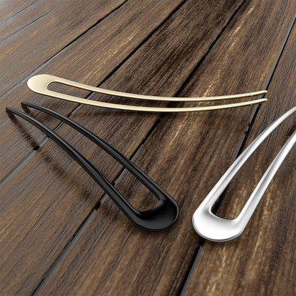 French Hair Pins Metal Hair Forks U Shaped Long Chignon 2 Prong Sticks for Women Hair Accessories (Black, Gold, Silver) 3Pcs