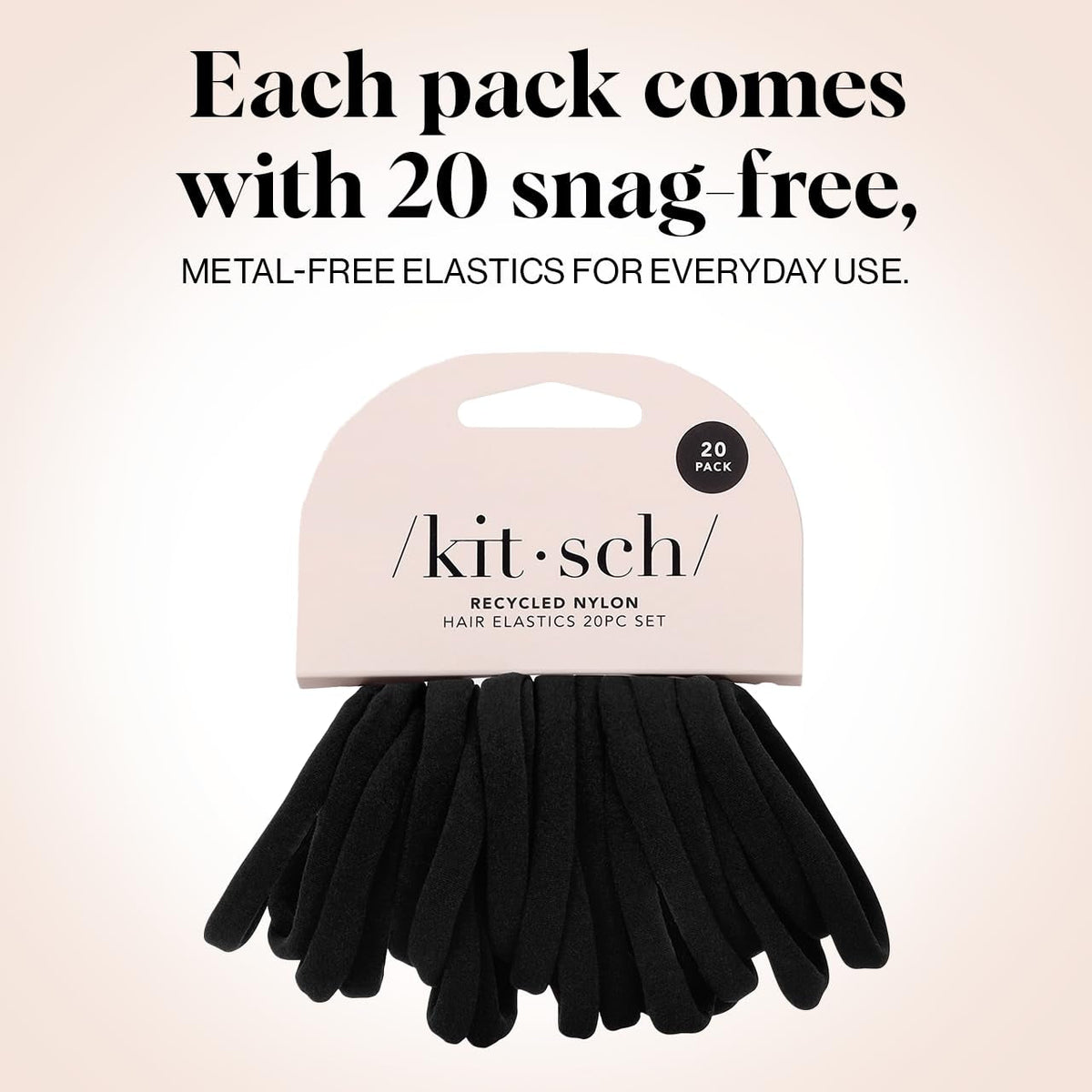 Nylon Hair Ties for Girls & Women - No Snag, Pain-Free Hair Ties No Damage Ideal for Ponytails, Updos & Braids, 20Pcs Black