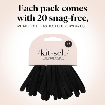 Nylon Hair Ties for Girls & Women - No Snag, Pain-Free Hair Ties No Damage Ideal for Ponytails, Updos & Braids, 20Pcs Black