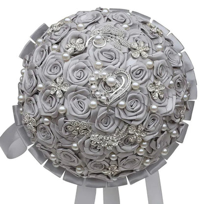 24cm 10 Styles Can Choose Royal Blue Silver Brooch Wedding Bouquets Silk Rhinestone Artificial Rose Flowers Bridesmaid Mariage Bouquets Wedding Accessories W125