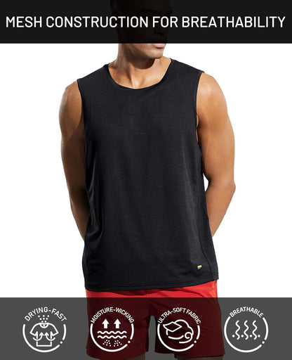 Men’S Sleeveless Tank Top Dry Fit Workout Muscle Tee Shirt for Running Athletic Gym Sports Training, Moisture Wicking