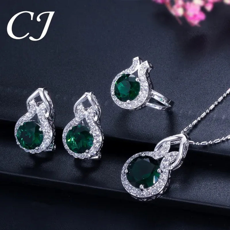 CANDICE Romantic Sterling Silver Jewelry Purple Crystal Pendants Necklace Earrings Ring Set for Women Girls