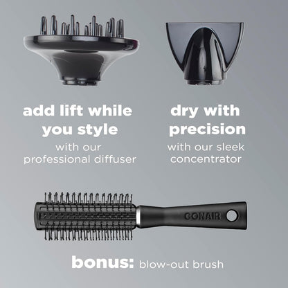 INFINITIPRO by  Hair Dryer with Diffuser | Salon Performance AC Motor Blow Dryer | Includes Diffuser, Concentrator and Bonus Blow-Out Brush | Orange | Packaging May Vary