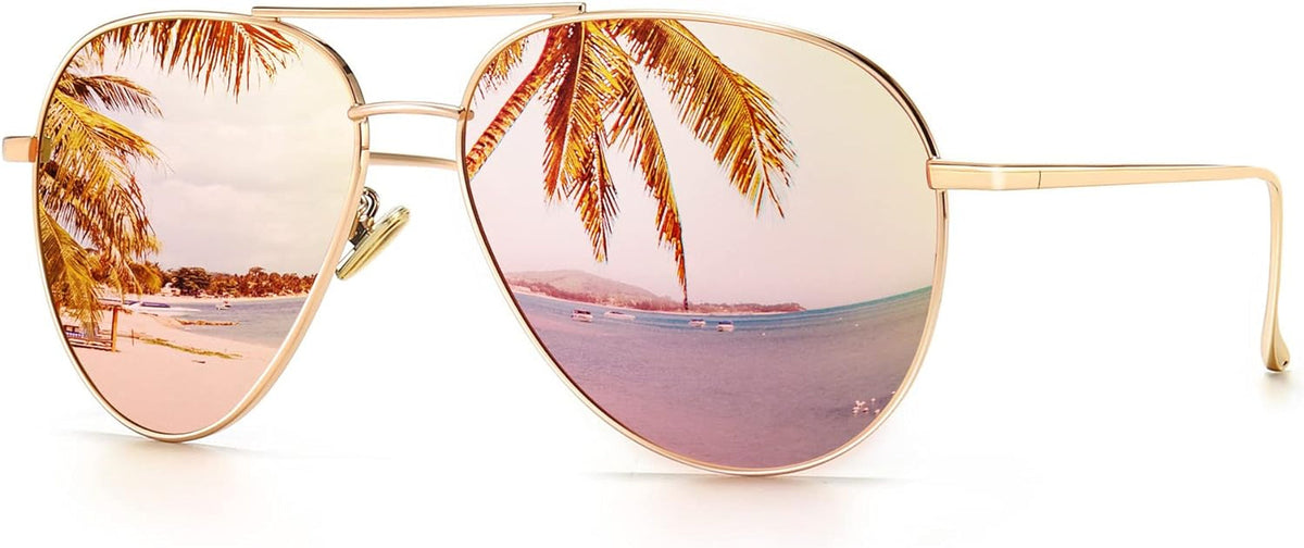 Women's Lightweight Oversized Aviator Sunglasses - Mirrored Polarized Lens