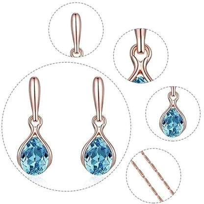 3PCS / Set New Luxury Design Luxury Wedding Pendant Earrings Rose Gold Green Blue Gem Necklace Earring Crystal Pendant Set Jewellery Set