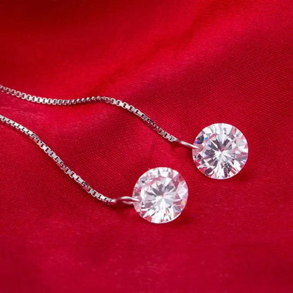 925 Sterling Silver Long Chain Tassel CZ Dangle Threader Earrings for Women Girl