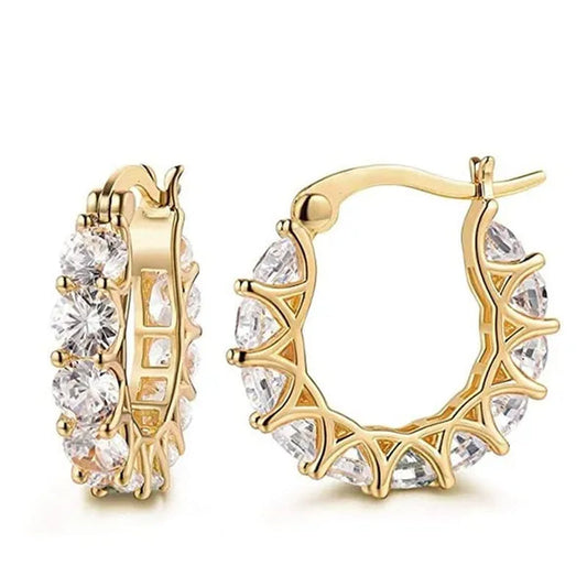 Exquisite Cubic Zirconia Hoop Earrings for Women Elegant Bridal Wedding Gold Earrings Jewelry Gift