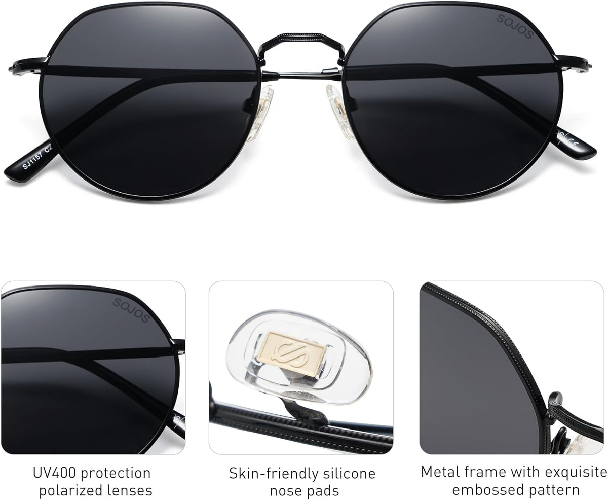 round Polygon Polarized Sunglasses for Women Men Retro Classic Vintage Panto Shades SJ1157