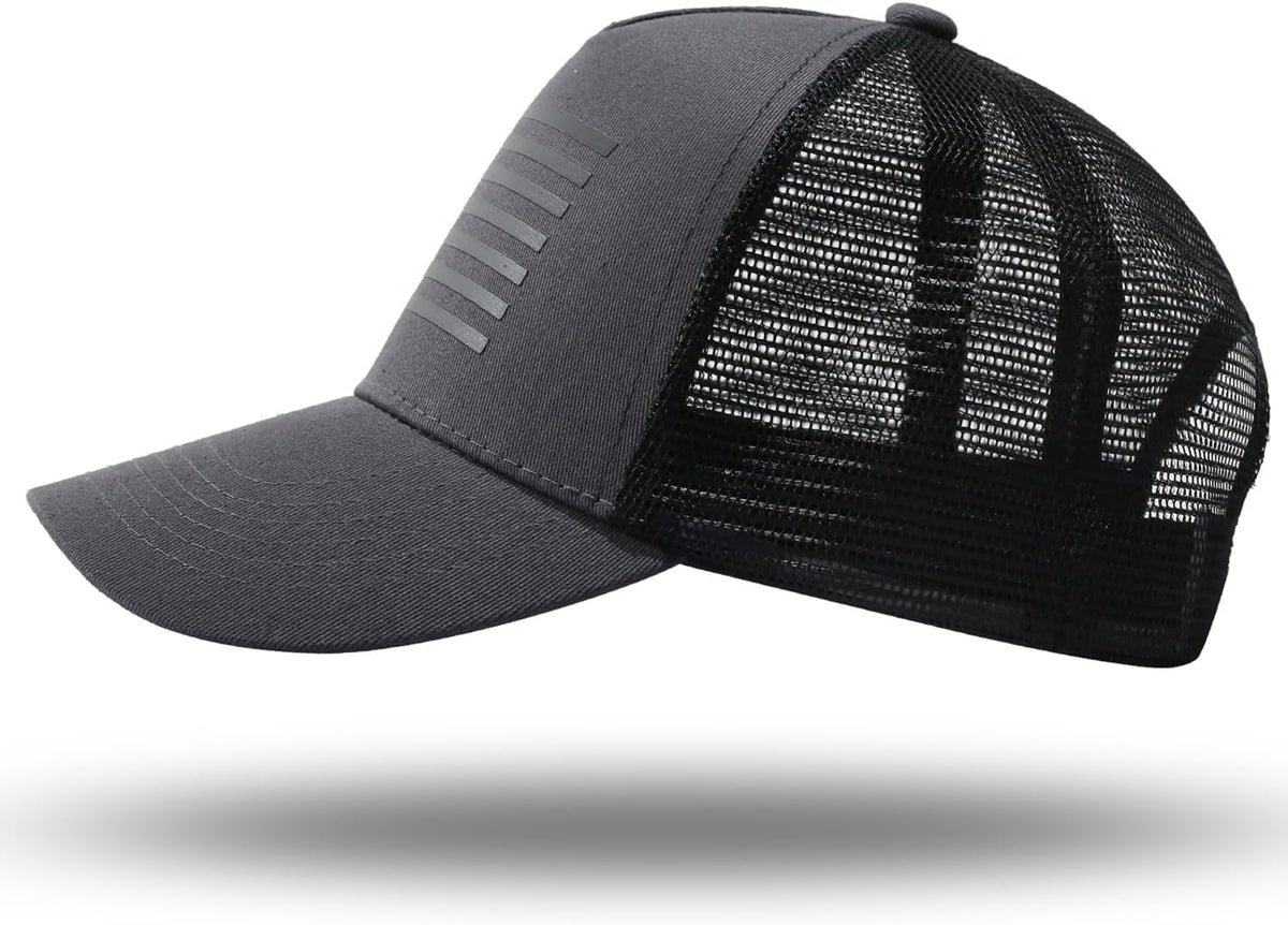 American Flag Trucker Hat - Snapback Hat, Baseball Cap for Men Women - Breathable Mesh Side, Adjustable Fit - for Casual Wear