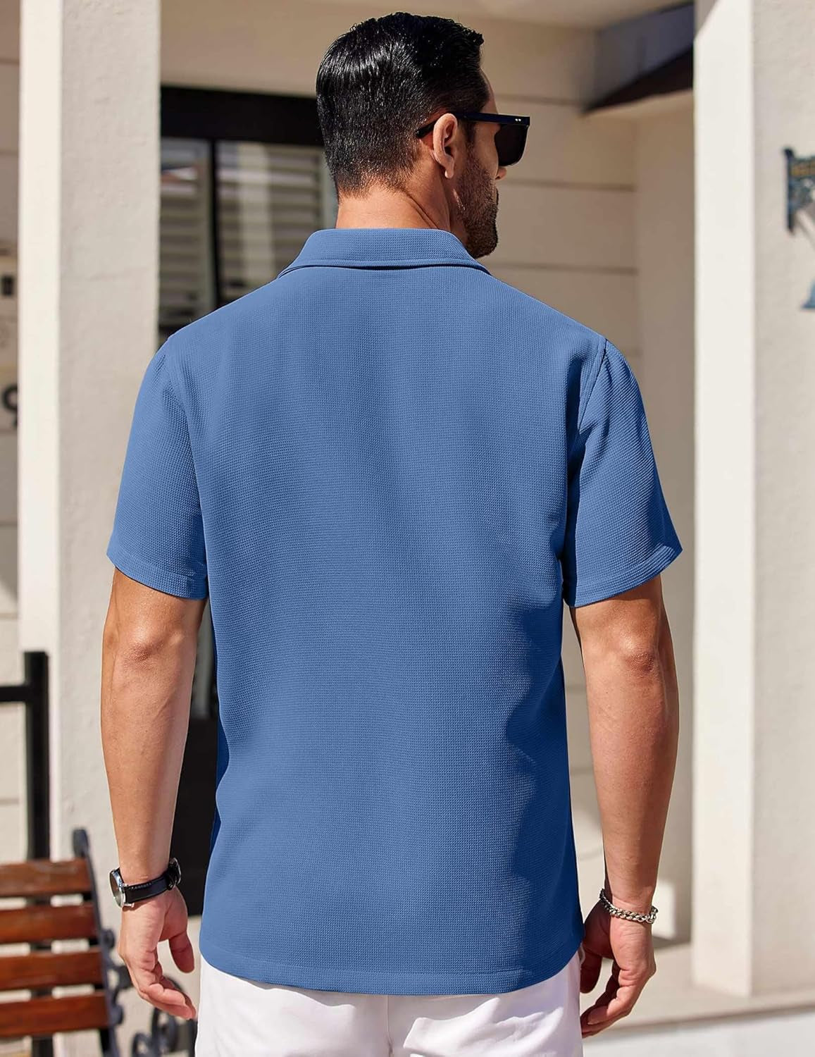 Mens Short Sleeve Button down Shirts Waffle Shirt Casual Beach Summer Shirts Wrinkle Free Vacation Shirts