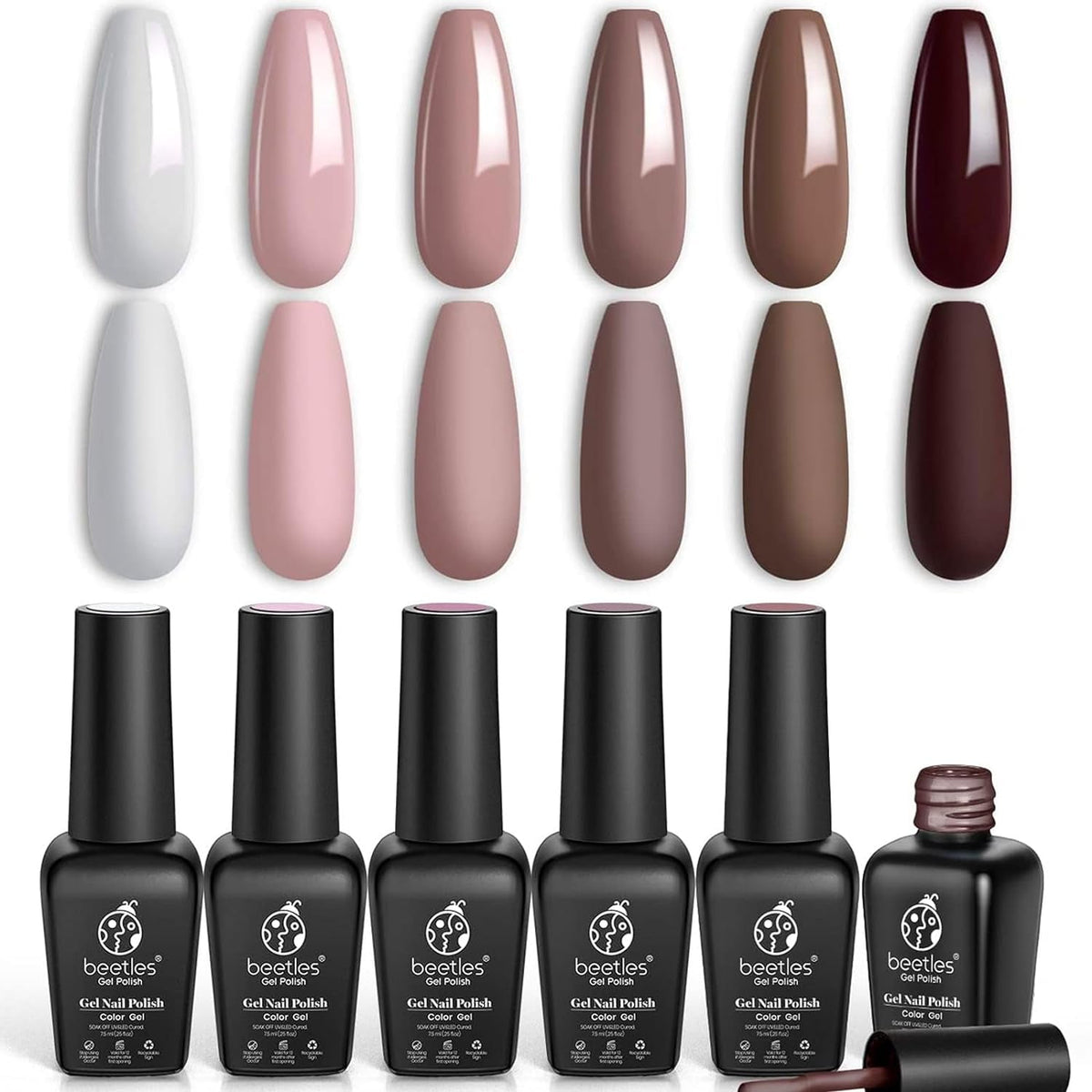 Nail Set 6 Colors Skin Tones Collection Nude Pink Gel Nail Polish Brown Neutral Soak off Uv Led Lamp Needed Manicure Diy Home