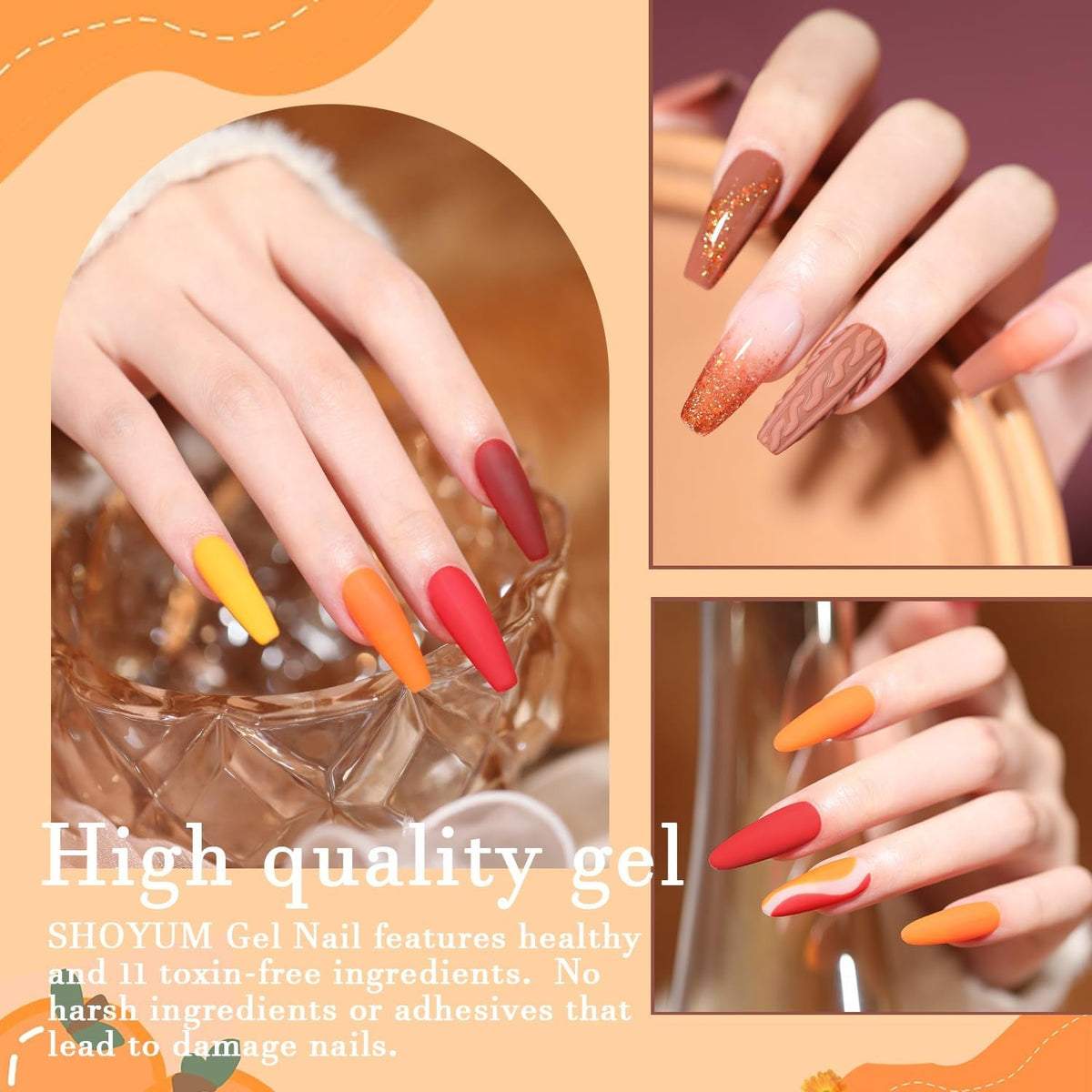 Gel Nail Polish Set-10 Colors Fall Yellow Orange Gold Glitter Pumpkin Dark Series Nail Gel Polish Starter Kit Soak Off Salon DIY Manicure Nail Art Gifts for Girls Women 7ml