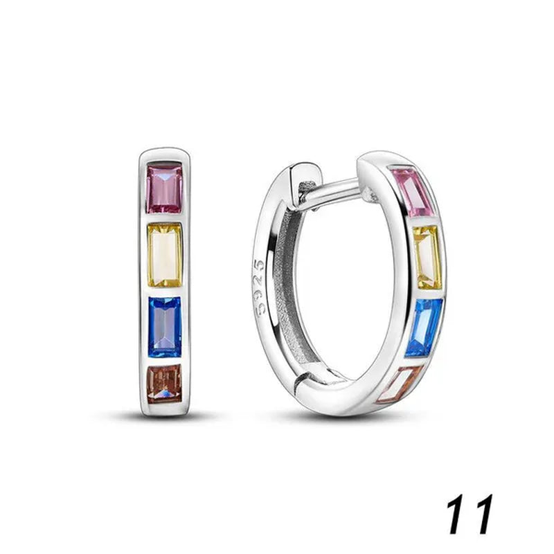 New 925 Sterling Silver Sparkling Two-Tone Zircon Stud Earrings European Fashion Women's Jewelry Earrings