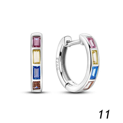 New 925 Sterling Silver Sparkling Two-Tone Zircon Stud Earrings European Fashion Women's Jewelry Earrings