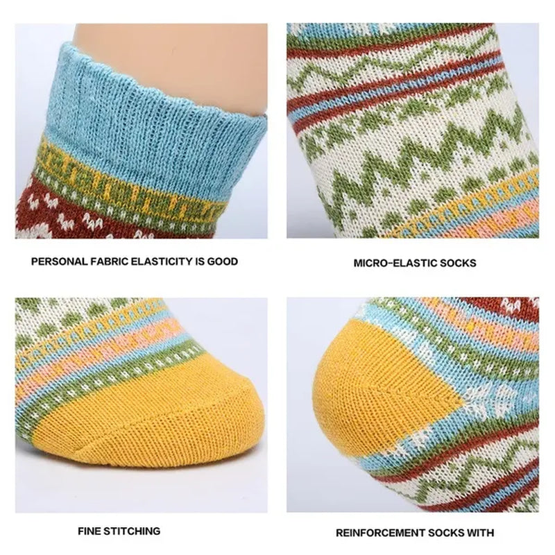 5Pairs Winter Knitting Cashmere Warm Cotton Soft Thicken Women Men Socks  Assorted Patterns Wool Sock For Men and Women