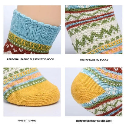 5Pairs Winter Knitting Cashmere Warm Cotton Soft Thicken Women Men Socks  Assorted Patterns Wool Sock For Men and Women