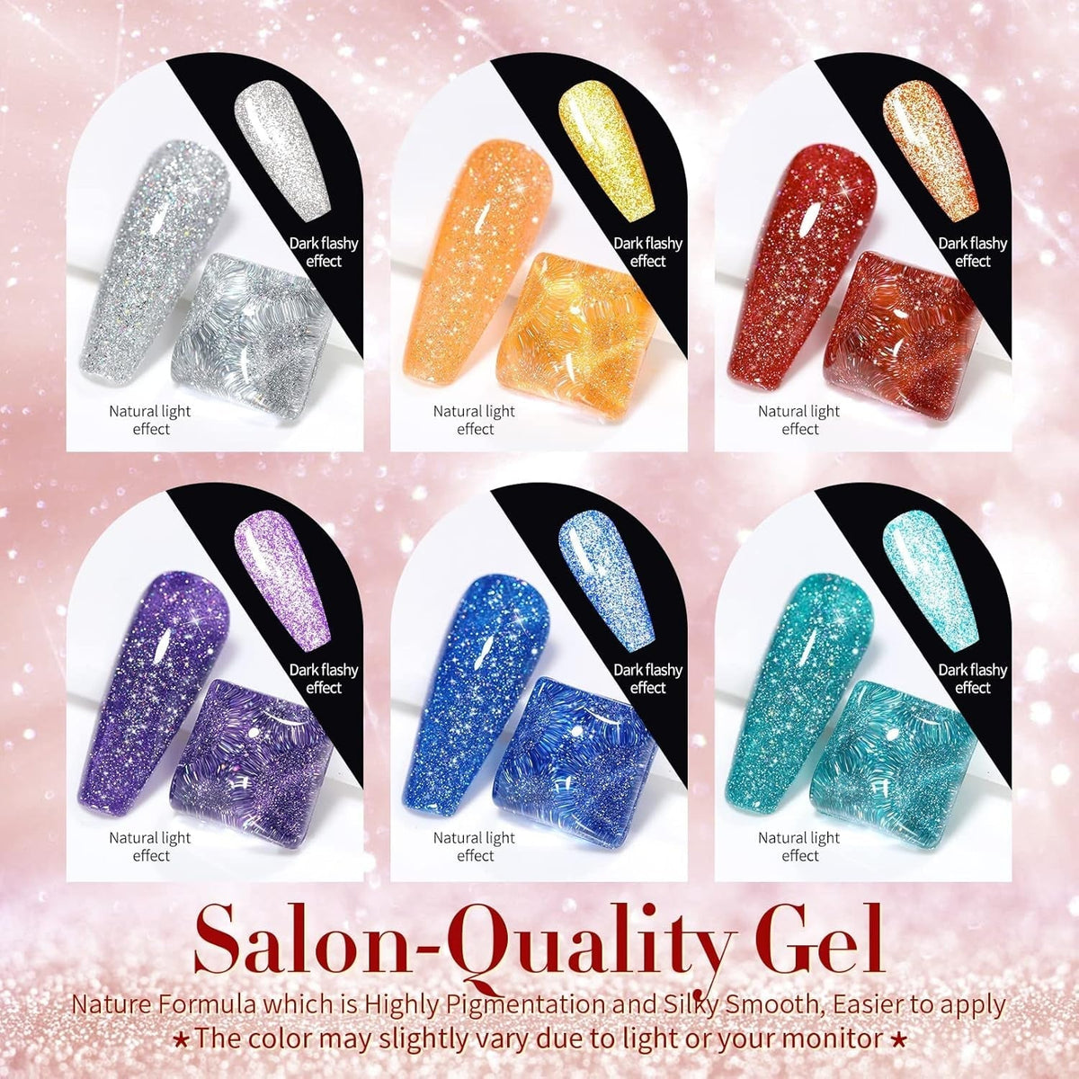 Reflective Glitter Gel Polish Colorful Sparkly Shiny Disco DJ LED Gel Nail Polish Nail Varnish 6PCS 10ML