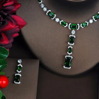 CANDICE Luxury White Gold Plated Bridal Party Jewelry Inlaid AAA Cubic Zirconia Long Drop Dangle Necklace Earrings Set for Women Wedding