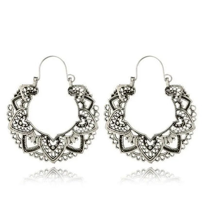 2023 new vintage fashion ladies bohemian 925 silver petal heart-shaped metal totem earrings earrings large hoop earrings glamorous bridal wedding engagement earrings anniversary birthday party gift jewelry 1 pair