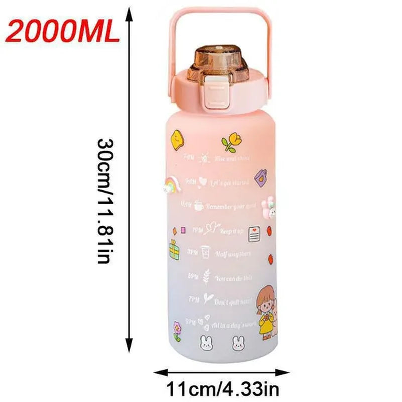 Water Bottle With Time Marker & Straw, 900ML/2000ML Large Capacity Motivational Leakproof Plastic Water Jug For Fitness Gym School Outdoor Travel Work Camping Hiking Hunting Fishing To Ensure You Drink Enough Water Daily
