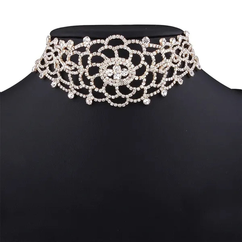 Full Diamond Pendant Necklace Crystal Rhinestone Choker Collar Women Wedding Jewelry