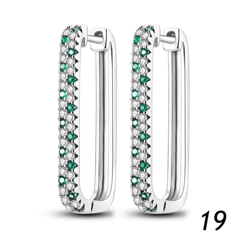 New 925 Sterling Silver Sparkling Two-Tone Zircon Stud Earrings European Fashion Women's Jewelry Earrings