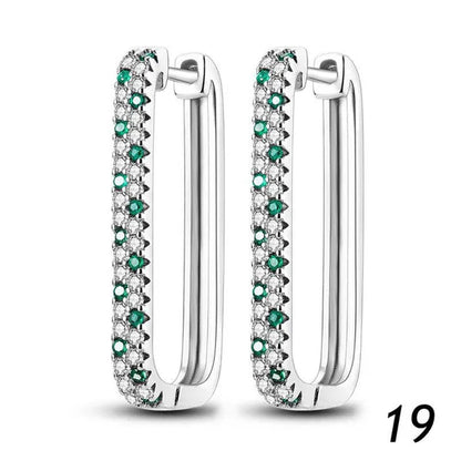 New 925 Sterling Silver Sparkling Two-Tone Zircon Stud Earrings European Fashion Women's Jewelry Earrings