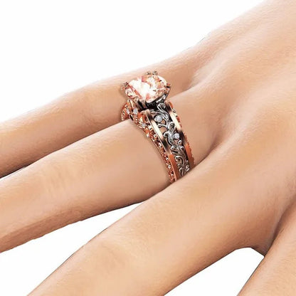 10mm Round Cut Rose & White Gold Plated 925 Sterling Silver Champagne & White Topaz Bridal Engagement Two Tone Gold Ring Size 5-11