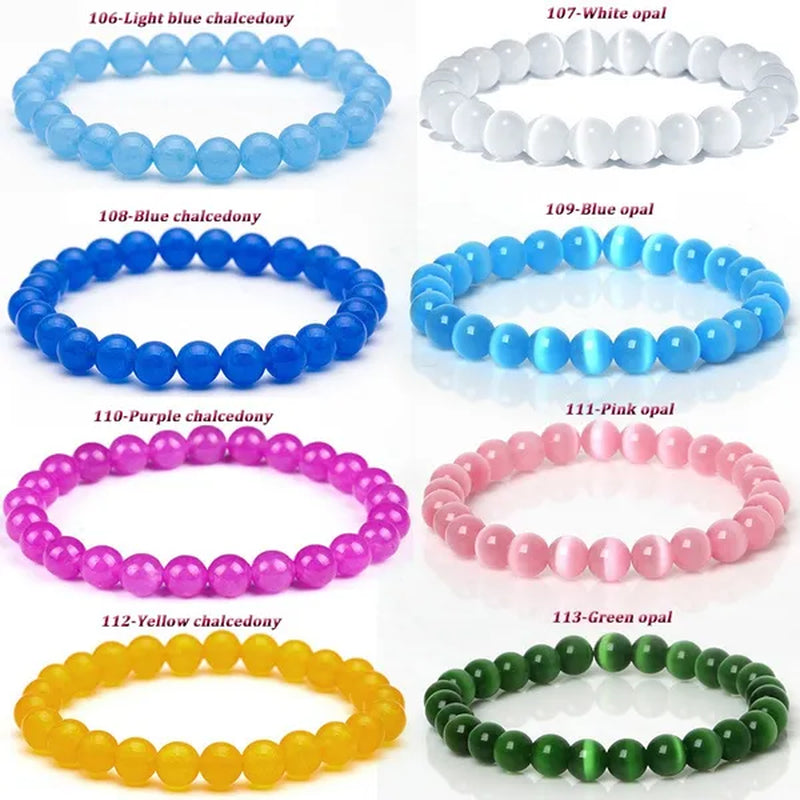 113 Style 8mm Beads Bracelet Men and Women Diy Stone Beads Bracelet Round Turquoise Agate Crystal Chalcedony Opal Beaded Bracelet Wholesale