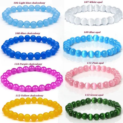 113 Style 8mm Beads Bracelet Men and Women Diy Stone Beads Bracelet Round Turquoise Agate Crystal Chalcedony Opal Beaded Bracelet Wholesale