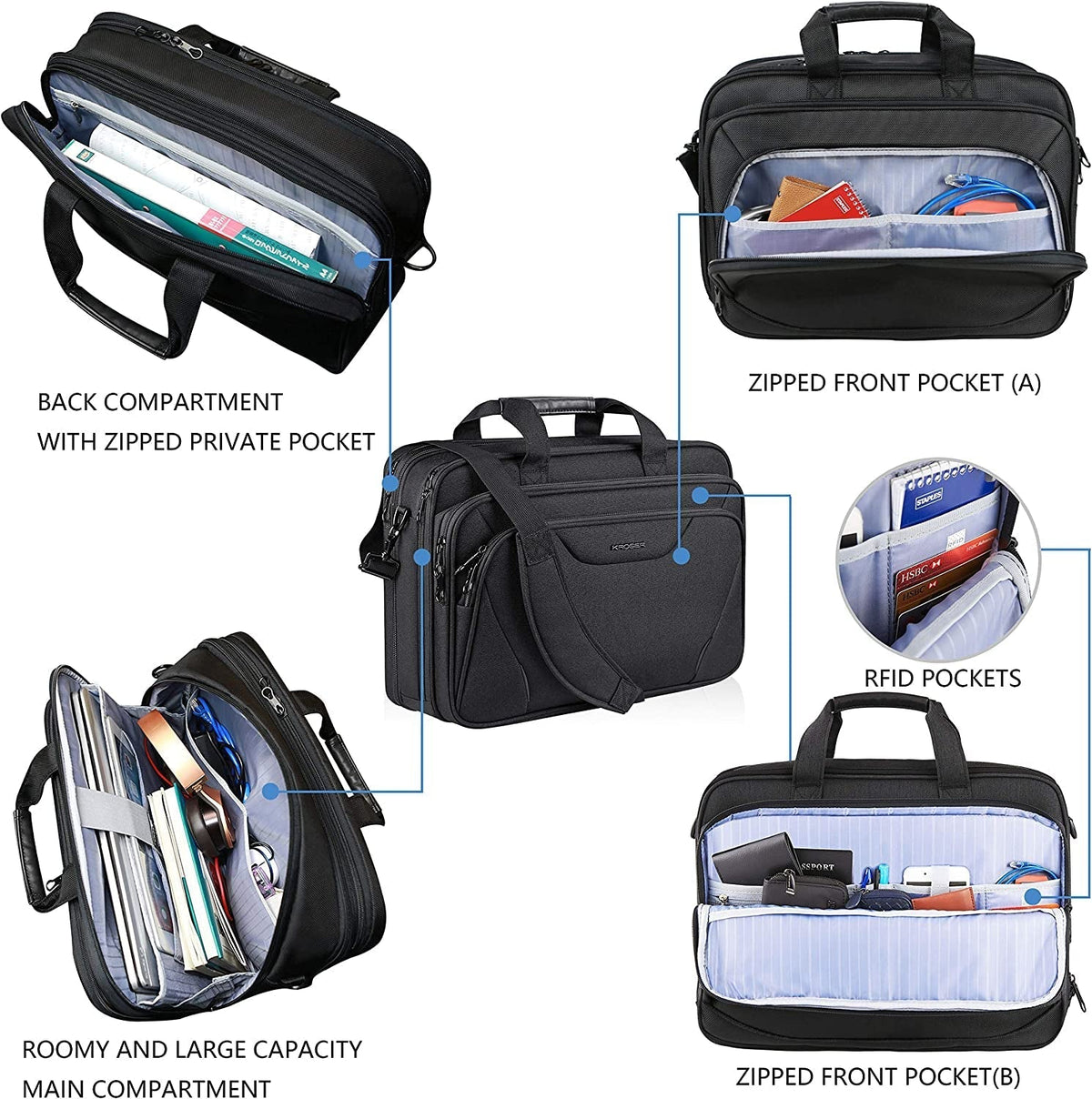 Laptop Bag Premium Laptop Briefcase Fits up to 17.3 Inch Laptop Expandable Water-Repellent Shoulder Messenger Bag Computer Bag for Travel/Business/Men/Women-Black