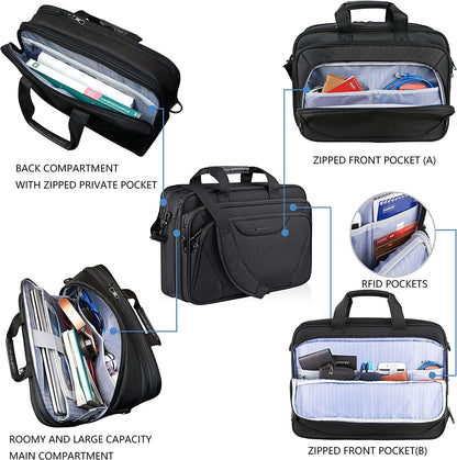 Laptop Bag Premium Laptop Briefcase Fits up to 17.3 Inch Laptop Expandable Water-Repellent Shoulder Messenger Bag Computer Bag for Travel/Business/Men/Women-Black