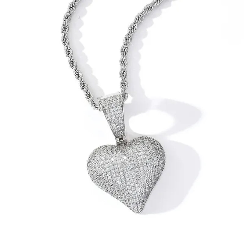Full Diamonds Heart Shape / US Dollar Symbol Pendant with 24" Rope Chain Necklace Iced Out Brass Jewelry for Man Woman