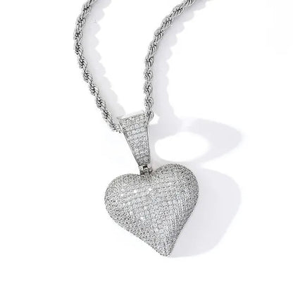 Full Diamonds Heart Shape / US Dollar Symbol Pendant with 24" Rope Chain Necklace Iced Out Brass Jewelry for Man Woman