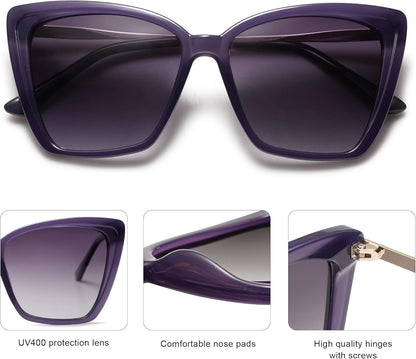 Trendy Polarized Sunglasses for Women Retro Womens Oversized Square Cat Eye Sun Glasses UV Protection SJ2206