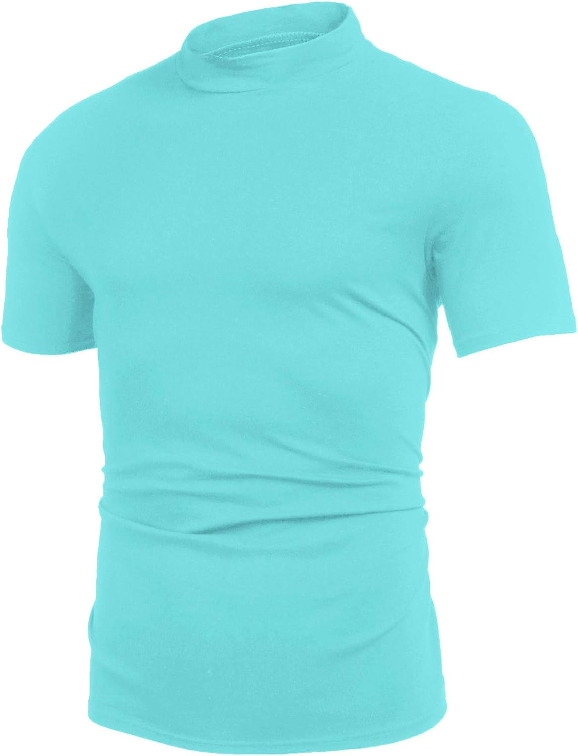 Mens Casual Turtleneck Mock Neck T Shirt Slim Fit Short Sleeve Summer Basic Tops