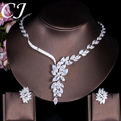 CANDICE Super Luxury White Gold Plated Clear Cubic Zirconia Big Flower Bridal Necklace Earrings For Wedding Party Jewelry Sets