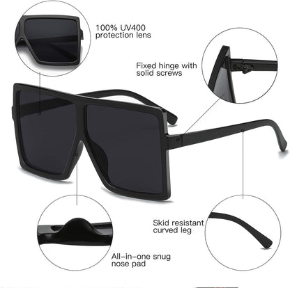 Square Oversized Sunglasses for Women Men Flat Top Fashion Shades