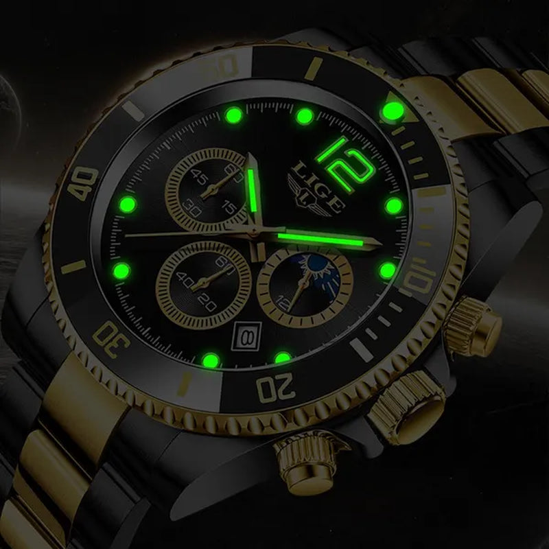 LIGE Luxury Elegant Stainless Steel Quartz Watches 3 ATM Waterproof Mens Wristwatch