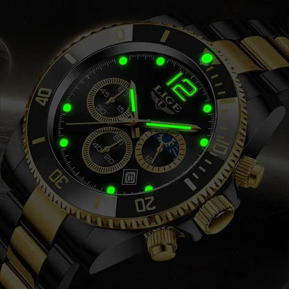 LIGE Luxury Elegant Stainless Steel Quartz Watches 3 ATM Waterproof Mens Wristwatch