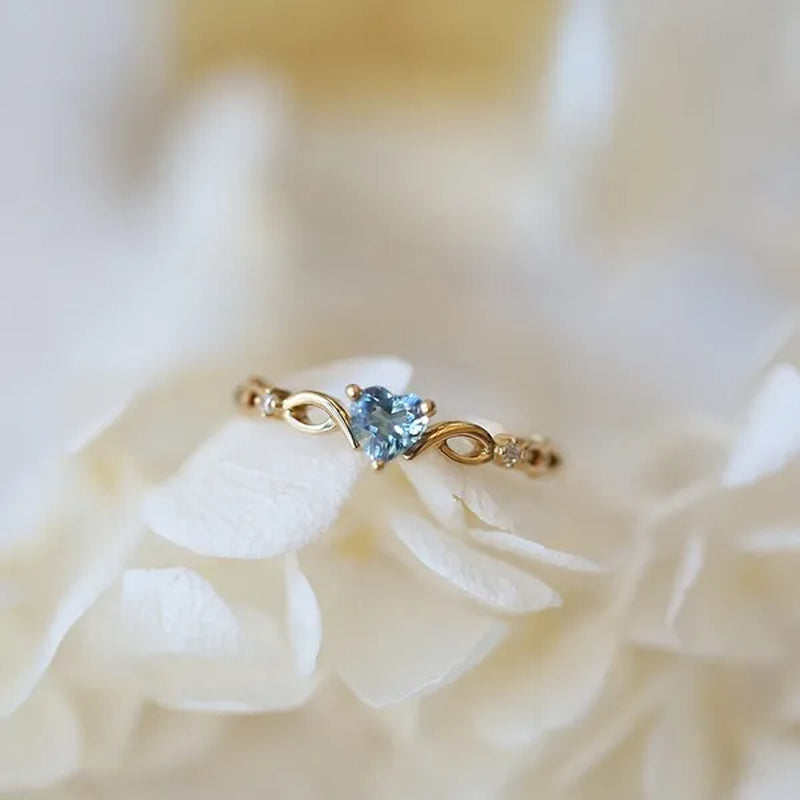 Women Dainty 18k gold plated iceblue Heart Shaped Sapphire Diamond Gemstone Ring