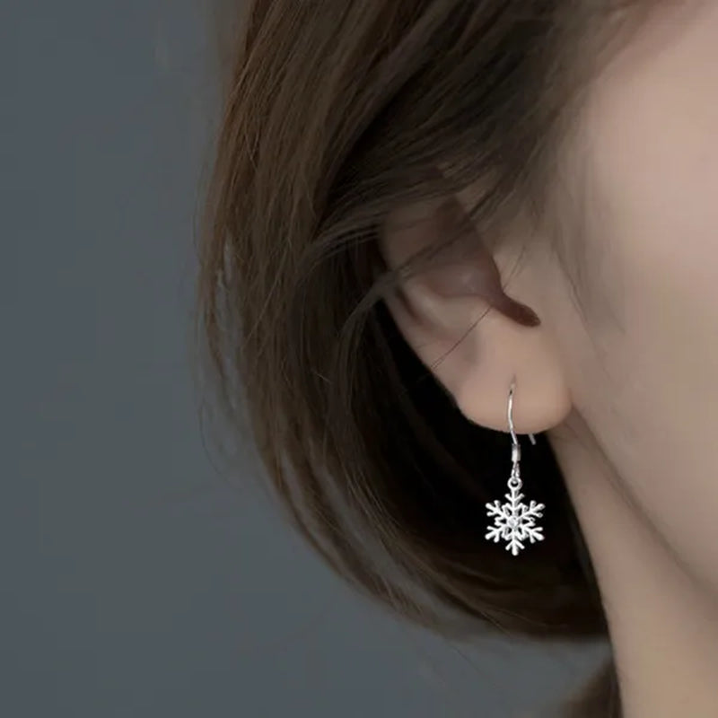 925 Sterling Silver Beautiful Snowflakes Drop Eaerrings for Women Fashion Jewelry Earrings