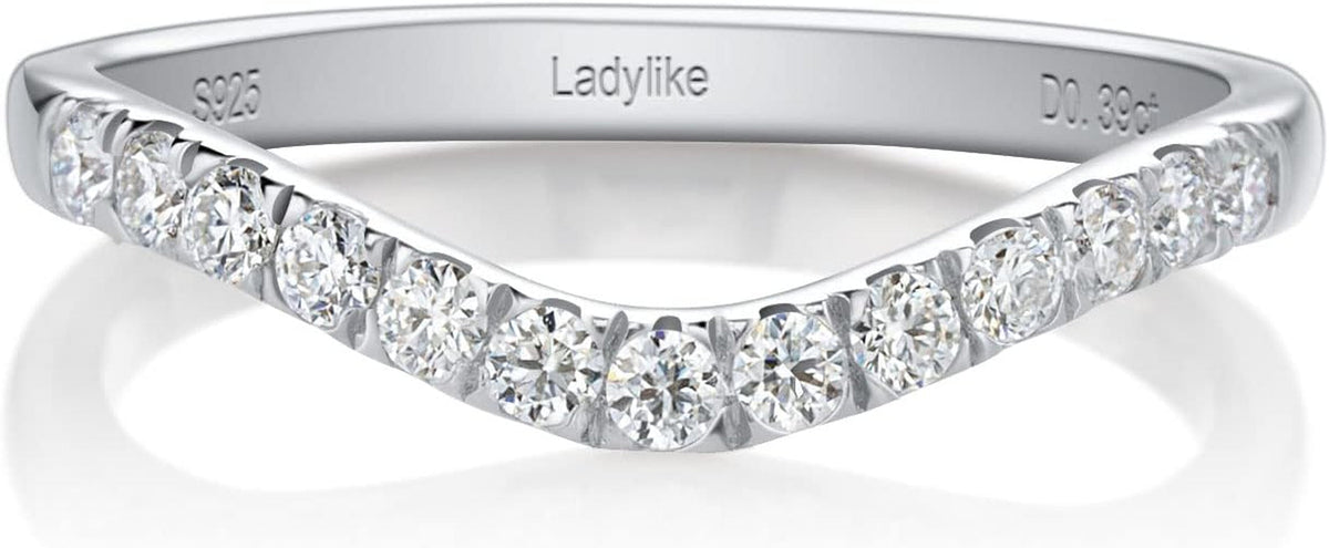 Curved Moissanite Wedding Band 0.39Ct D Color VVS1 Lab Created Half Eternity 925 Sterling Silver Guard Enhancer Stackable Rings for Women