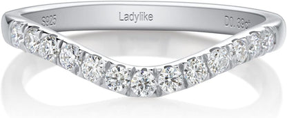 Curved Moissanite Wedding Band 0.39Ct D Color VVS1 Lab Created Half Eternity 925 Sterling Silver Guard Enhancer Stackable Rings for Women