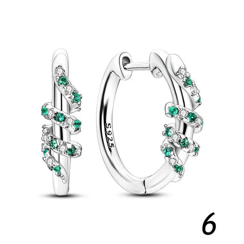 New 925 Sterling Silver Sparkling Two-Tone Zircon Stud Earrings European Fashion Women's Jewelry Earrings