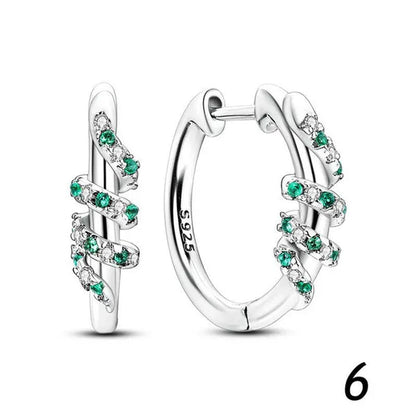New 925 Sterling Silver Sparkling Two-Tone Zircon Stud Earrings European Fashion Women's Jewelry Earrings