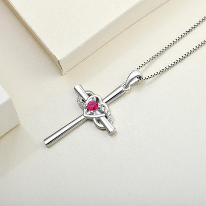 Women'S Cross Necklace Sterling Silver Infinity Heart Crucifix Pendant Birthstone Criss Jewelry