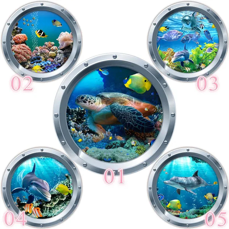 1PC HD 3D Wall Stickers Turtle Ocean Animals Decals Vinyl Decal Sticker Toilet Bathroom Room Decoration Accessory