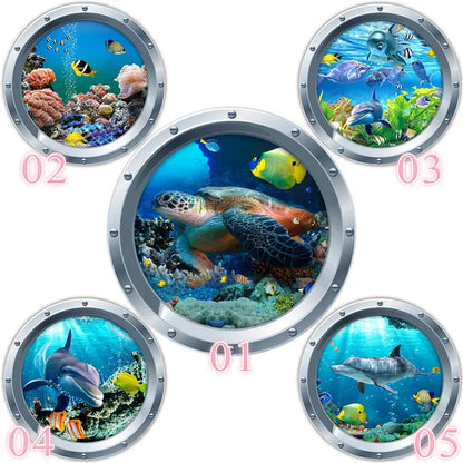 1PC HD 3D Wall Stickers Turtle Ocean Animals Decals Vinyl Decal Sticker Toilet Bathroom Room Decoration Accessory